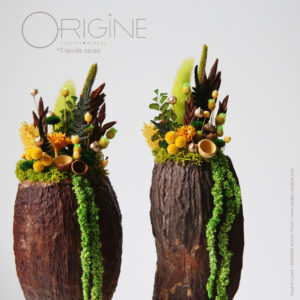 décoration-végétale-tripode-cacao-feve-de-cacao-origine-atelier-floral