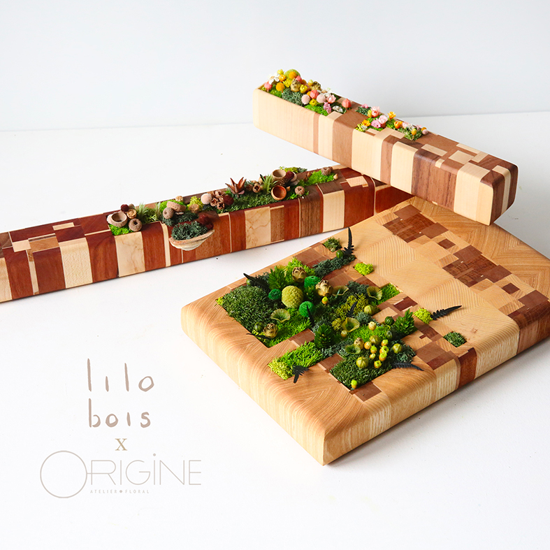 collaboration-artisan-support-bouchée-gastronomie-bois-végétaux-stabilisés-origine-atelier-floral-lilobois-pour-les-restaurant